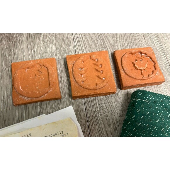 Set Of 3 Vintage Springerle Cookie Molds Christmas Ceramic Terra Cotta + Recipe - Picture 1 of 10